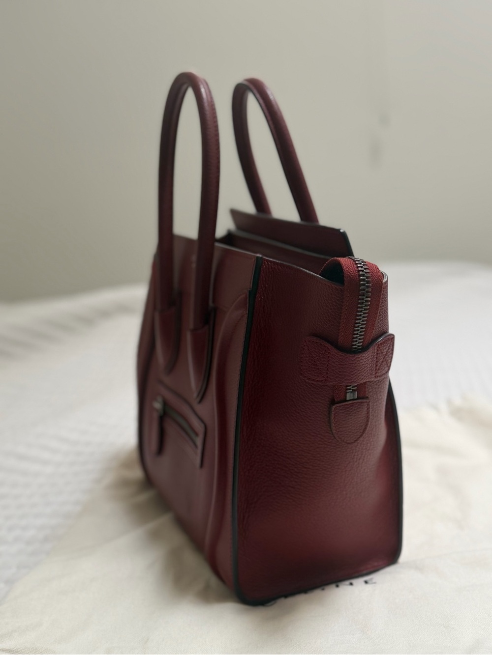Authentic Celine Nano Luggage Tote in Burgundy Drummed Calfskin - Picture 2 of 9